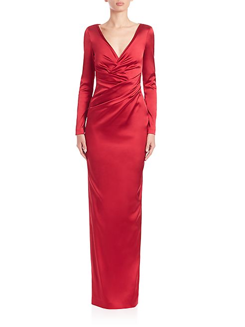 Talbot Runhof - Ruched Satin Column Gown