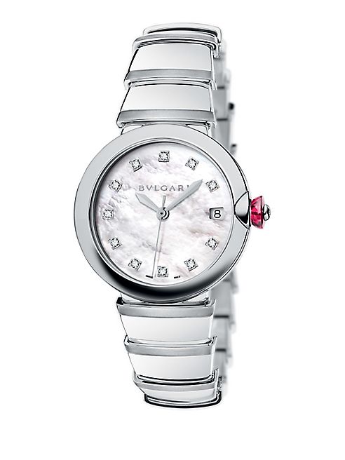 BVLGARI - Lvcea Diamond, Mother-Of-Pearl & Stainless Steel Bracelet Watch