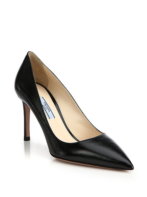 Prada - Patent Saffiano Leather Point-Toe Pumps