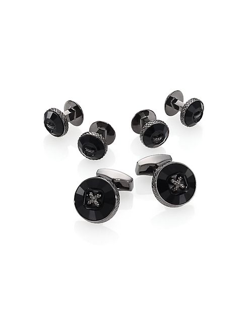 Tateossian - Swarovski Element & Gunmetal-Plated Cuff Link & Stud Set