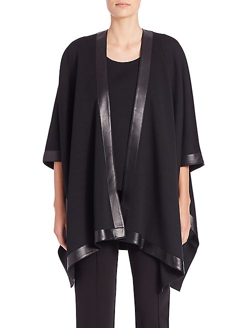 St. John - Caviar Collection Milano Leather-Trim Poncho