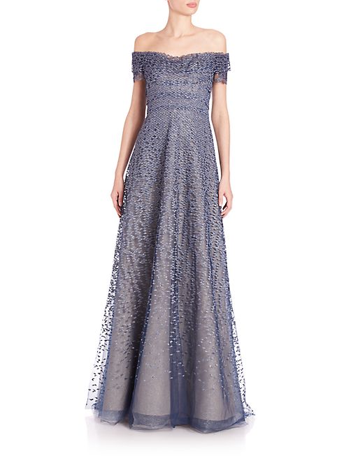 RENE RUIZ - Off-The-Shoulder Lace Jacquard Gown