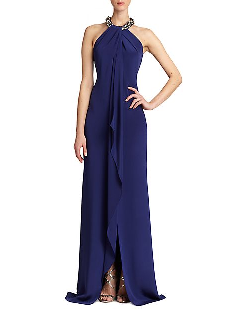 Carmen Marc Valvo - Sleeveless Silk Halter Gown