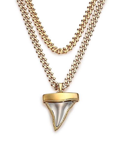 Givenchy - Double-Chain Shark Tooth Pendant Necklace/Goldtone