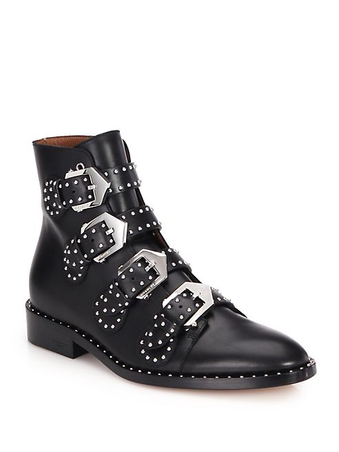 Givenchy - Studded Leather Buckled Ankle Boots