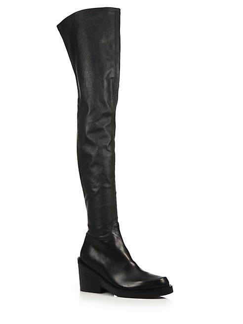 Ann Demeulemeester - Leather Over-The-Knee Chunky Heel Boots