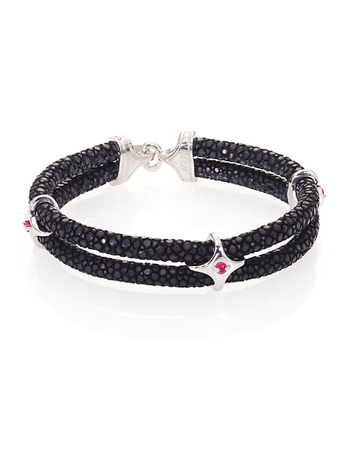 StingHD - Ruby, Blackened Silver & Stingray Star Wrap Bracelet