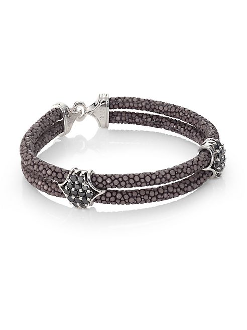 StingHD - Black Diamond, Silver & Stingray Peaked Wrap Bracelet