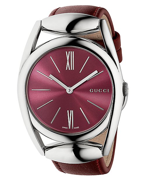 Gucci - Horsebit Stainless Steel & Leather Strap Watch/Red