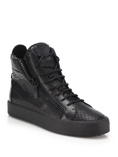 Giuseppe Zanotti - Snake-Embossed Leather High-Top Sneakers