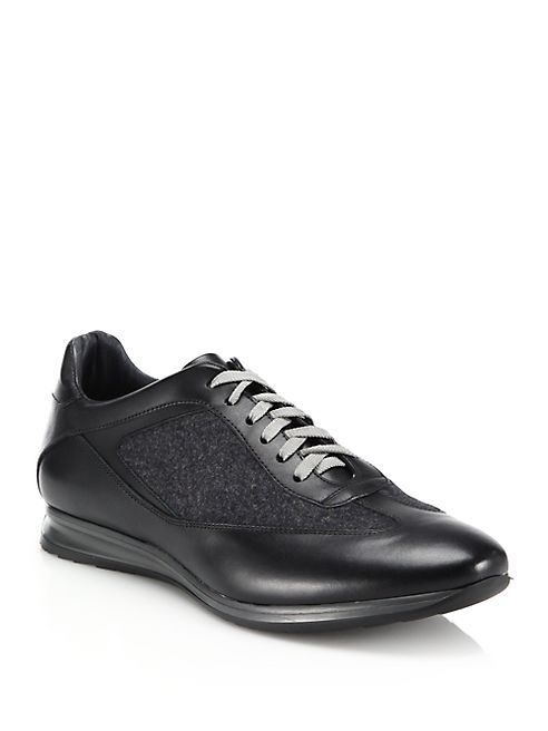 Saks Fifth Avenue Collection - Leather & Flannel Lace-Up Sneakers