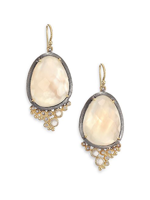 Rene Escobar - Mother-Of-Pearl, Clear Quartz, Diamond, 18K Yellow Gold & Sterling Silver Drop Earrings