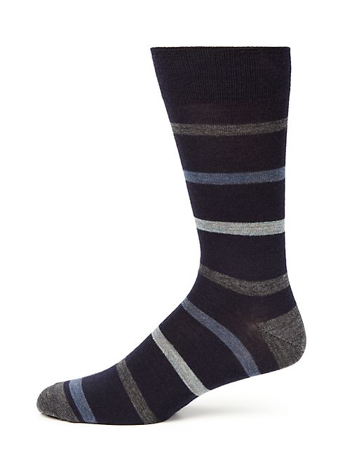 Saks Fifth Avenue Collection - Striped Merino Wool Dress Socks