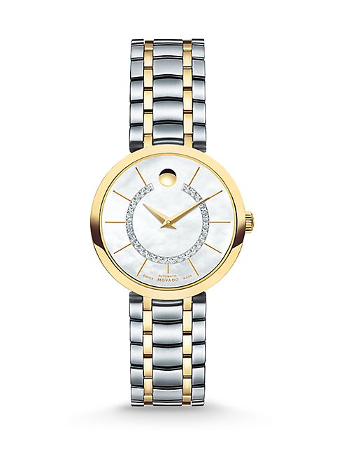 Movado - 1881 Automatic Diamond, Mother-Of-Pearl & Two-Tone Stainless Steel Bracelet Watch