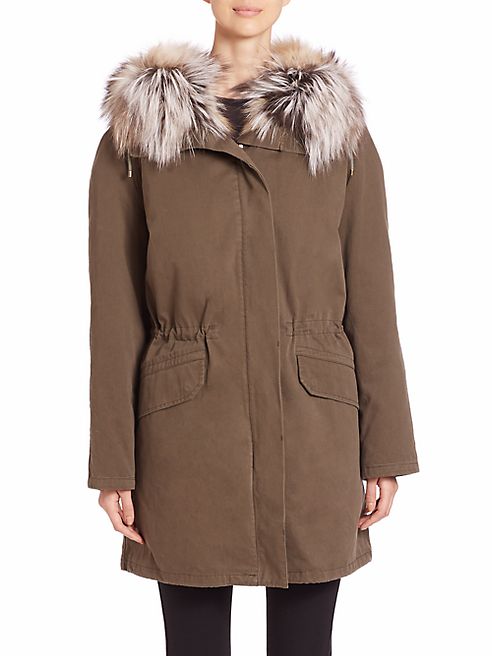 Army by Yves Salomon - Cotton Fox Fur-Trimmed Parka