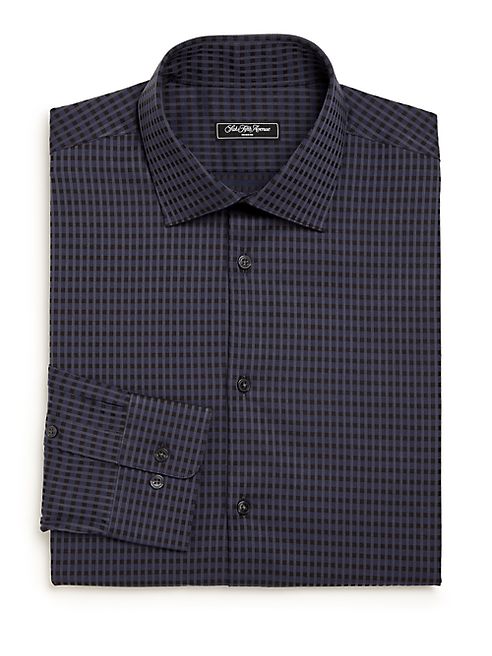 Saks Fifth Avenue Collection - Modern Regular-Fit Checked Cotton Dress Shirt