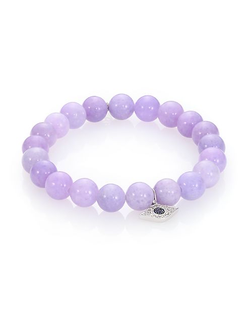 Sydney Evan - Diamond, Lavender Jade & 14K White Gold Evil Eye Beaded Stretch Bracelet