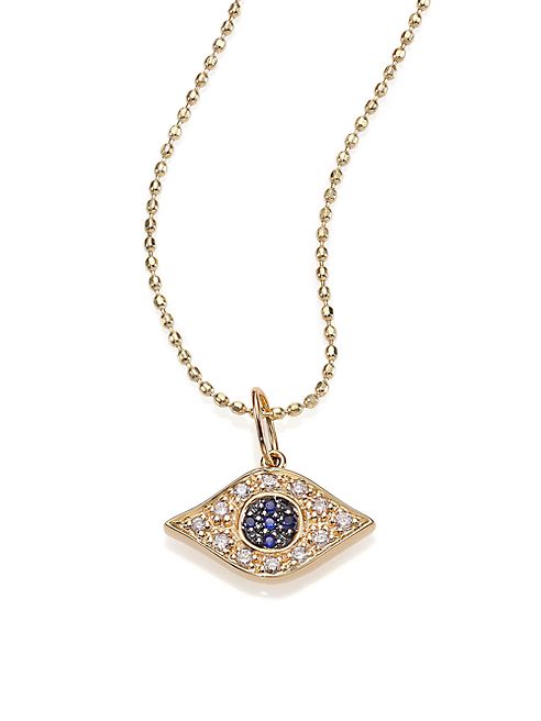 Sydney Evan - Diamond, Sapphire & 14K Yellow Gold Evil Eye Necklace