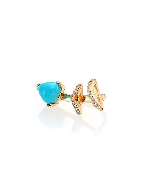 PHYNE by Paige Novick - Marta Turquoise, Diamond & 14K Yellow Gold Single Ear Cuff