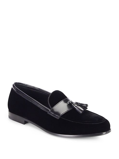 Giorgio Armani - Leather-Trimmed Velvet Tasseled Loafers