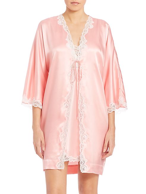 Oscar de la Renta Sleepwear - Lace-Trim Satin Wrap