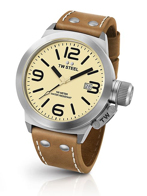 TW Steel - Canteen 45MM Stainless Steel & Leather Strap Watch