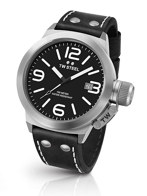 TW Steel - Canteen 45MM Stainless Steel & Leather Strap Watch