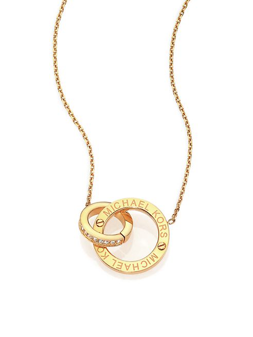 Michael Kors - Heritage Logo Pavé Double-Ring Pendant Necklace/Goldtone