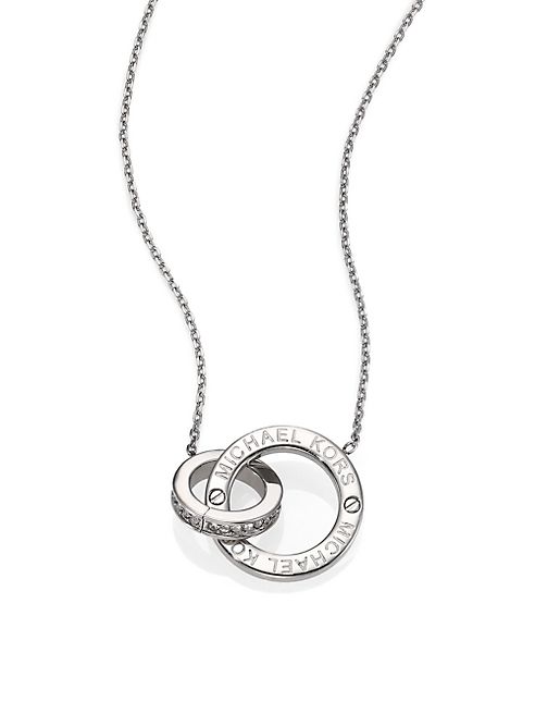 Michael Kors - Heritage Logo Pavé Double-Ring Pendant Necklace/Silvertone