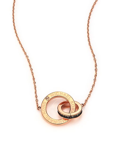 Michael Kors - Heritage Logo Pavé Double-Ring Pendant Necklace/Rose Goldtone