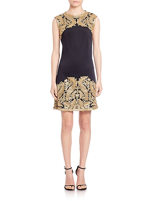 Tadashi Shoji - Metallic Lace-Trimmed Neoprene Dress