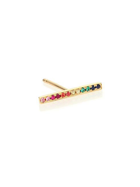 Sydney Evan - Multicolor Sapphire & 14K Yellow Gold Single Bar Stud Earring