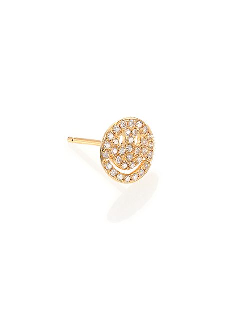 Sydney Evan - Diamond & 14K Yellow Gold Happy Face Single Stud Earring