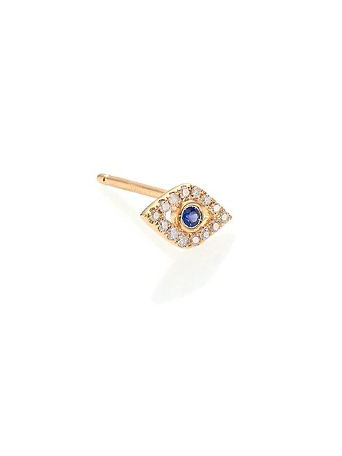 Sydney Evan - Diamond, Sapphire & 14K Yellow Gold Evil Eye Single Stud Earring