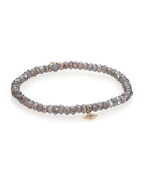 Sydney Evan - Diamond, Sapphire, Labradorite & 14K Yellow Gold Evil Eye Beaded Stretch Bracelet