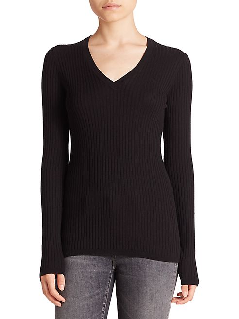 Vince - Skinny Ribbed V-Neck Sweater