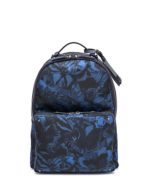 Valentino - Butterfly-Print Nylon & Leather Backpack