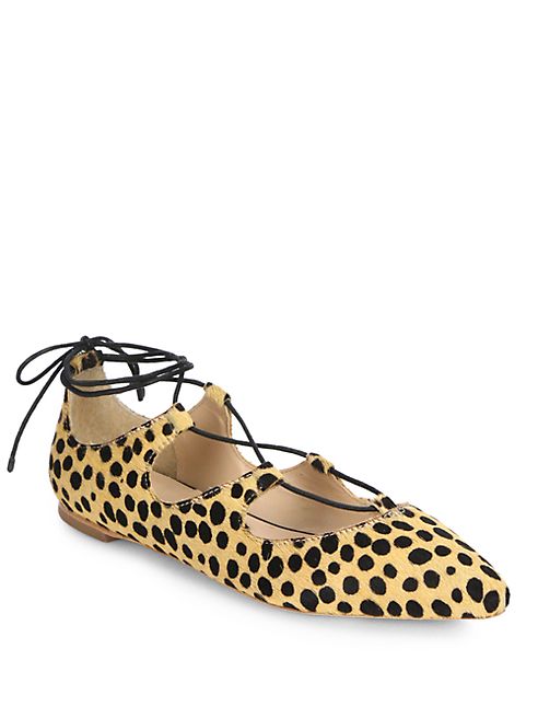 Loeffler Randall - Ambra Lace-Up Cheetah-Print Calf Hair Flats