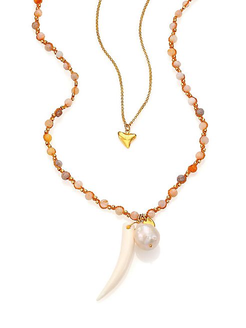 Chan Luu - 10MM White Baroque Pearl, Opal & Bone Double-Strand Pendant Necklace