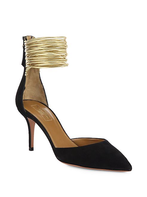 Aquazzura - Hello Lover Suede & Metallic Leather d'Orsay Pumps