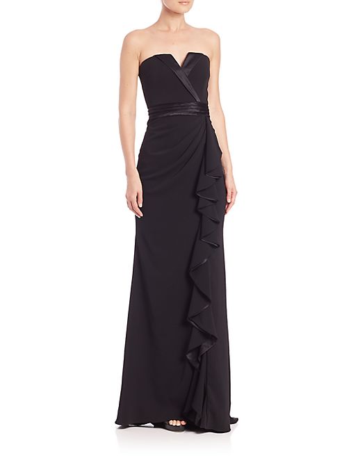 Badgley Mischka - Tuxedo Strapless Ruffle Gown