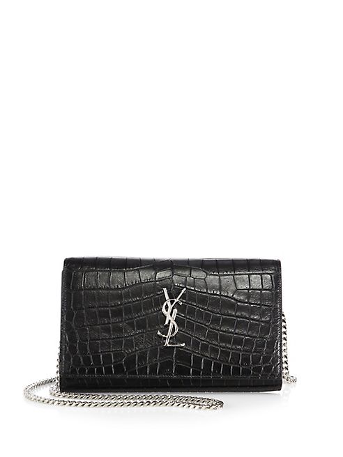 Saint Laurent - Medium Monogram Croc-Embossed Leather Chain Wallet