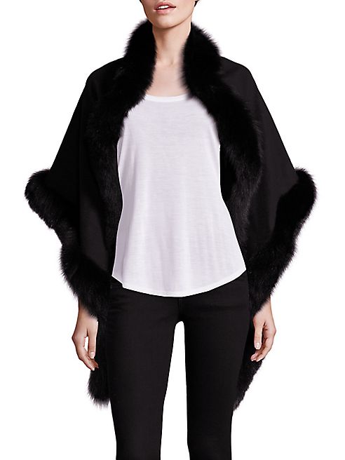 Sofia Cashmere - Oblong Fox Fur-Trimmed Cashmere Wrap