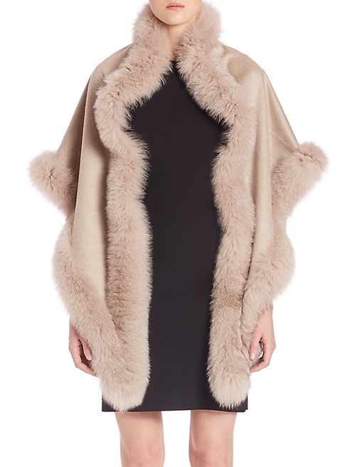 Sofia Cashmere - Fox Fur-Trimmed Cashmere Wrap