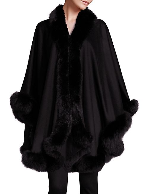 Sofia Cashmere - Fox Fur-Trimmed Cashmere Wrap