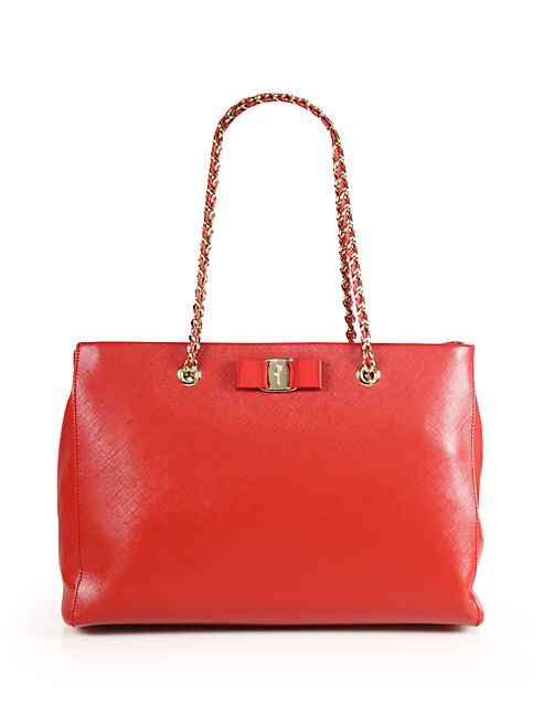 Salvatore Ferragamo - Melike Saffiano Leather Chain Shoulder Tote