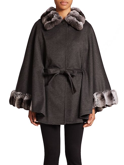 Sofia Cashmere - Chinchilla Fur-Trimmed Cashmere Cape