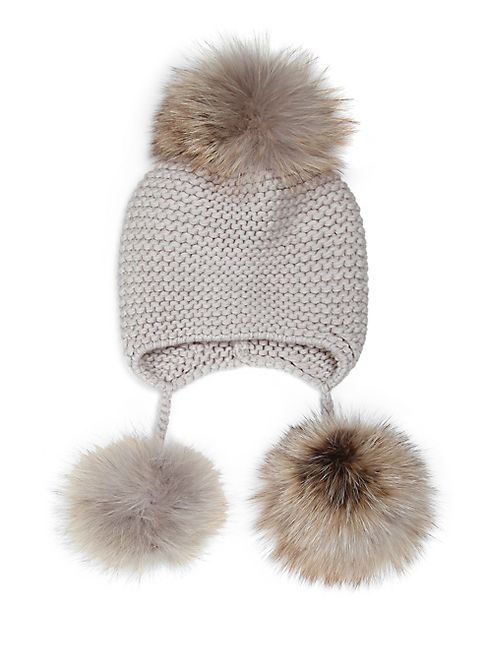 Inverni - Triple Fox Fur Pom-Pom Cashmere Hat