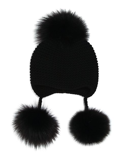 Inverni - Triple Fox Fur Pom-Pom Cashmere Hat