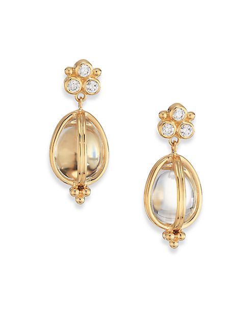 Temple St. Clair - Classic Rock Crystal, Diamond & 18K Yellow Gold Teardrop Amulet Earrings